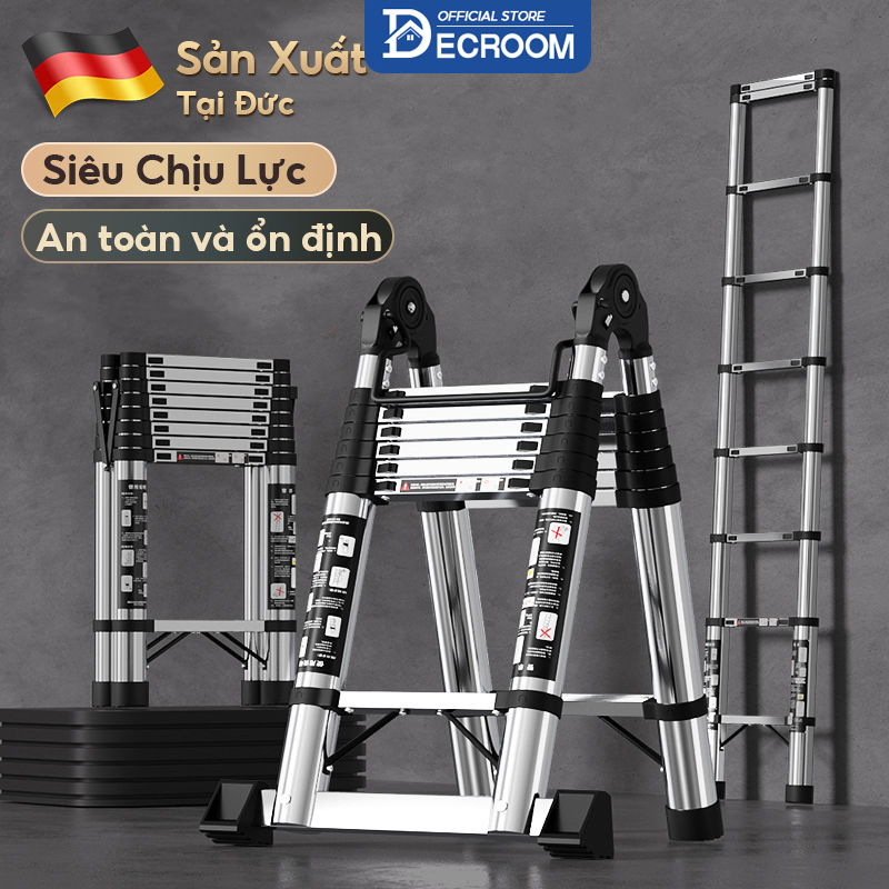 Decroom cao cấp thang inox rrút chữ, thang thẳng, thang rút đơn đôi thang chữ a chữ i thang rút inox 2m 2m7 3m1 3m9 5m1