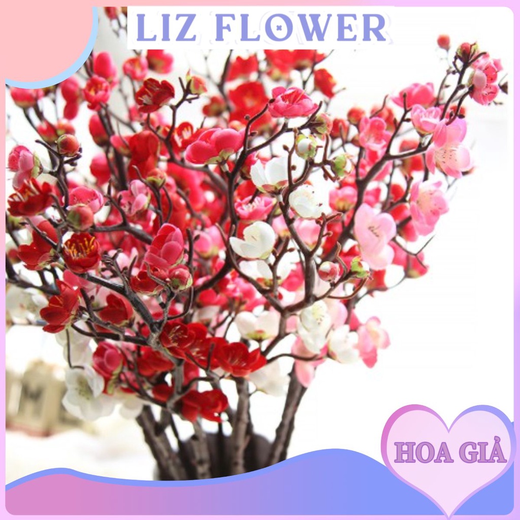 Cành đào giả trang trí - hoa giả y như thật liz flower - cành hoa đào ta trang trí tết