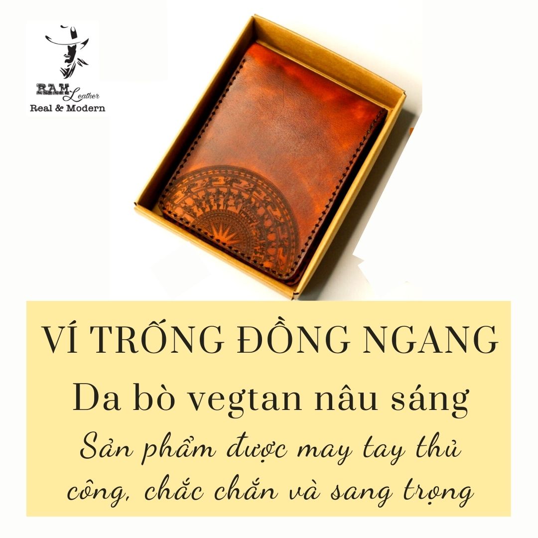 Ví Siêu bền RAM Leather Trống Đồng Dáng Ngang Lightbrown
