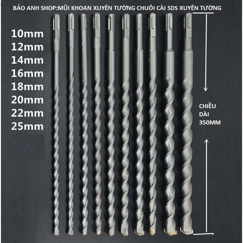 MŨI KHOAN BÊ TÔNG XUYÊN TƯỜNG CHUYÊN DỤNG ĐẦU GÀI SDS 10.12.14.16.18.20.22.25x350MM