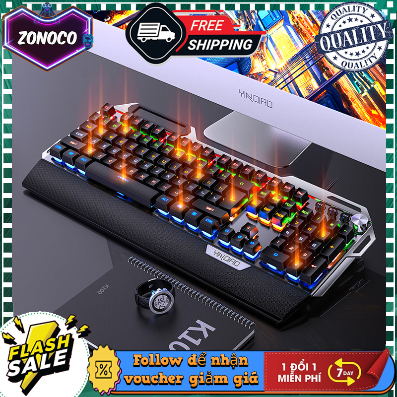 Bàn phím cơ Blue Switch K100 khung thép có kệ kê tay,tích hợp các phím điều khiển media ,104 phím tiêu chuẩn -Tùy chỉnh với 12 chế độ đèn LED hỗ trợ chơi Game làm việc [Tặng kèm Dụng cụ nhổ Switch & Switch thay thế]