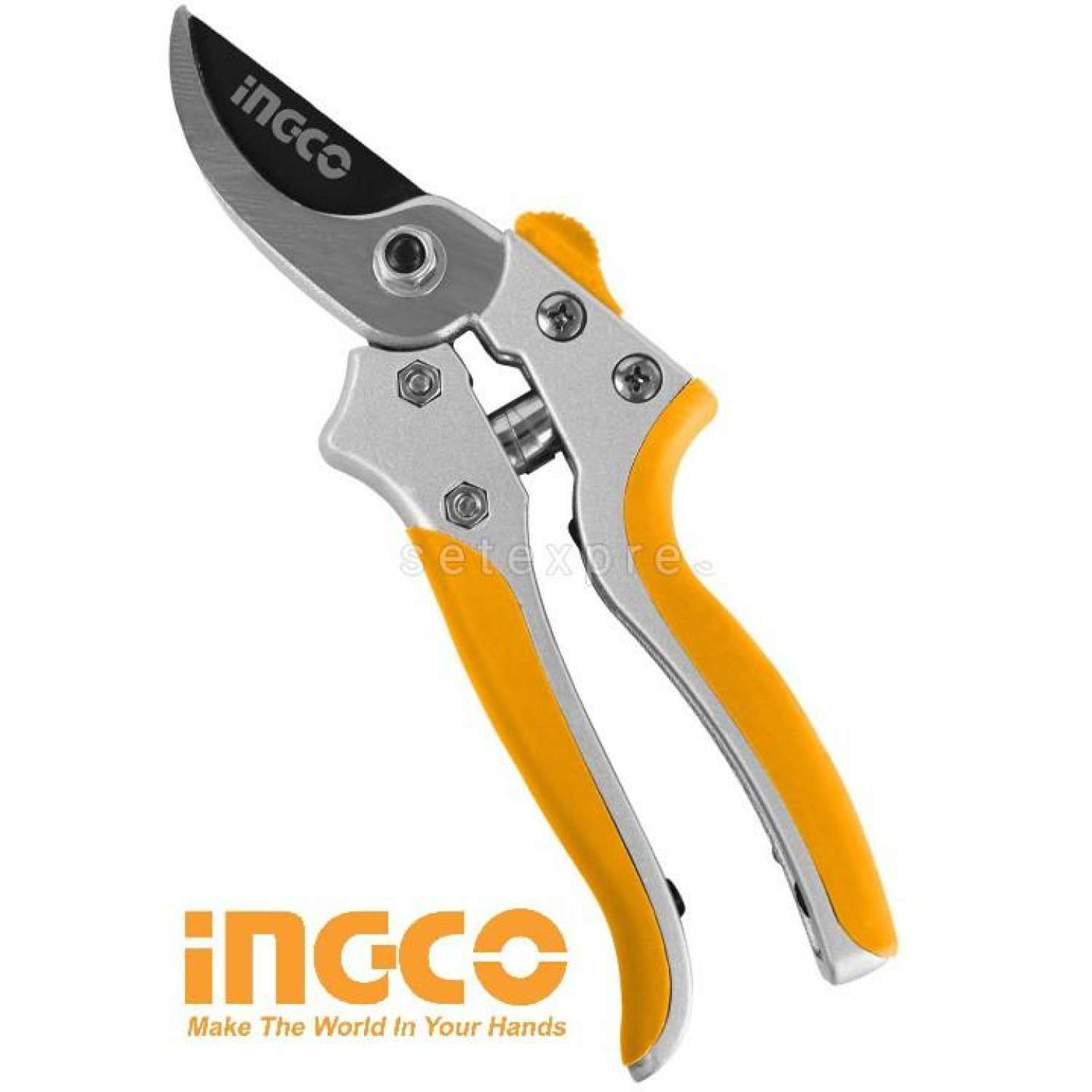 Kéo cắt tỉa cây INGCO HPS0308 8" kéo cắt cành, tỉa cây cảnh, cây ăn trái, tỉa lá chuyên dụng, làm vườn có trợ lực lò xo