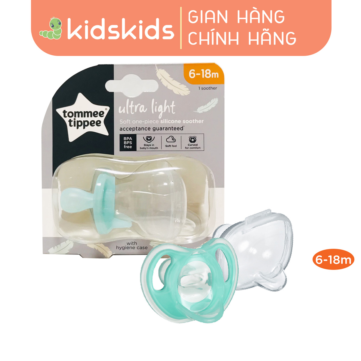 Ty ngậm silicon siêu nhẹ cho bé Tommee Tippee Ultra Light 0-6 tháng - Xanh Ngọc