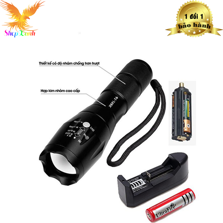 [HCM] Đèn pin siêu sáng A100 XML-T6 kèm hộp chống sốc cực sịn 3 chế độ