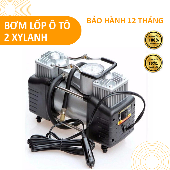 Bơm lốp ô tô mini dự phòng 12v loại 2 xi lanh công suất 280w phụ kiện ô tô tiện ích
