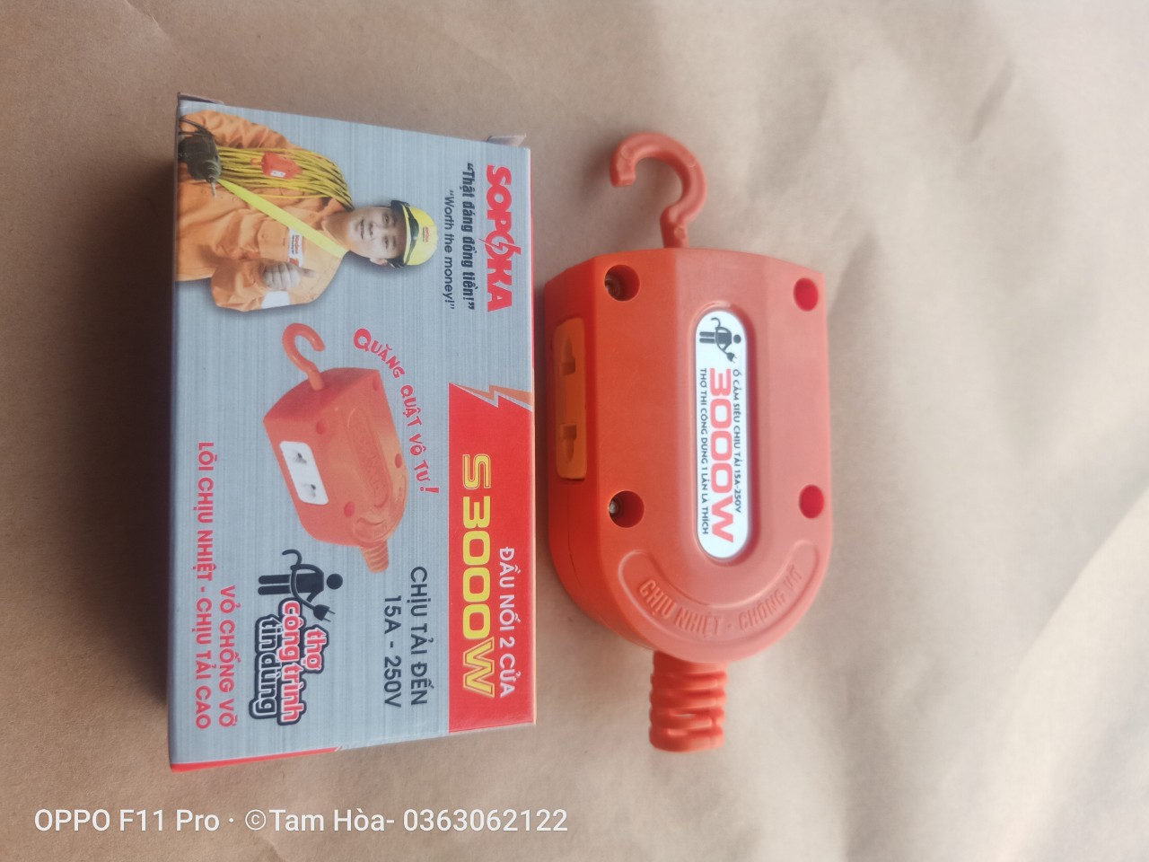 Ổ cắm 2 cửa treo chưa dây chịu tải 3000W SOPOKA S3000W