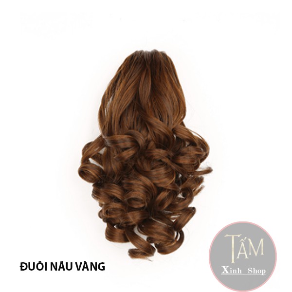 Đuôi tóc giả kẹp xoăn ngắn đẹp - Màu nâu vàng 25cm