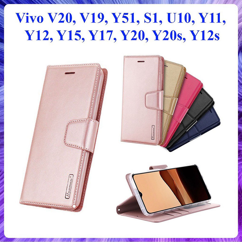 [Bao Xịn] Bao da dạng ví Vivo V20, V19, Y51 2020, Y11, Y12, Y15, Y17, U10, S1, Y20, Y20s, Y12s có nắp gập, ngăn đựng thẻ ATM tiền tiện lợi, hiệu Hanman cao cấp