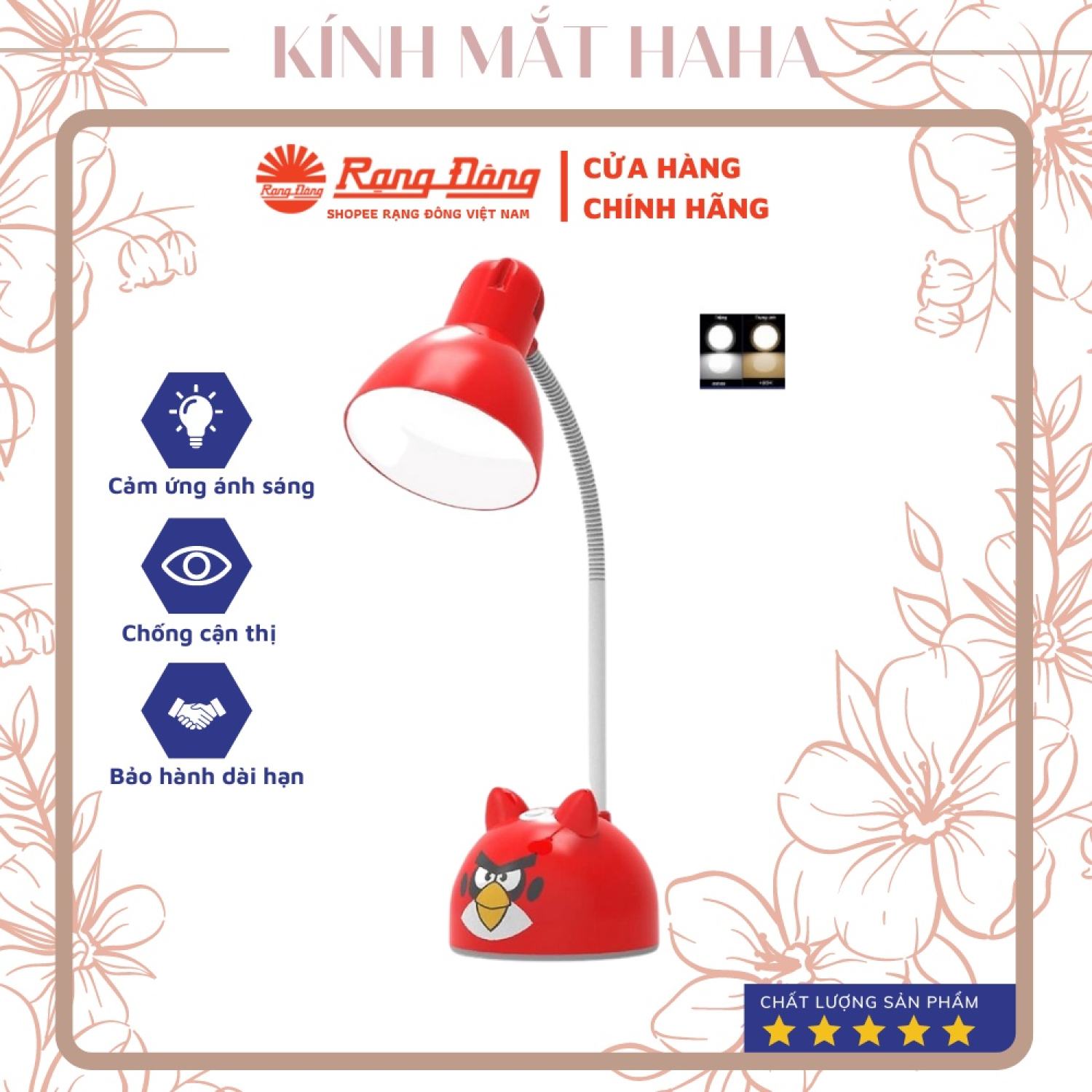 Đèn học để bàn, đèn học chống cận bảo vệ thị lực Rạng Đông Model RD-RL-27.V2 5W, bốn màu đèn lựa chọn, bảo hành 24 tháng