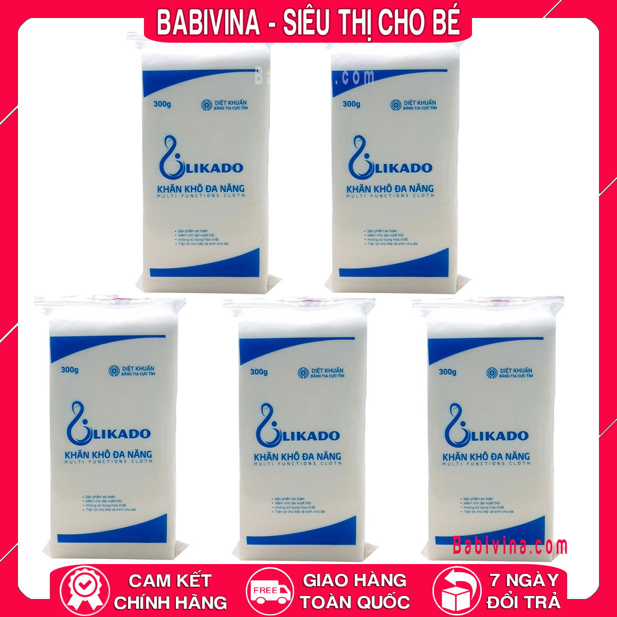 COMBO 5 Gói Khăn Vải Đa Năng LIKADO 300g (15x20cm) 270 Tờ