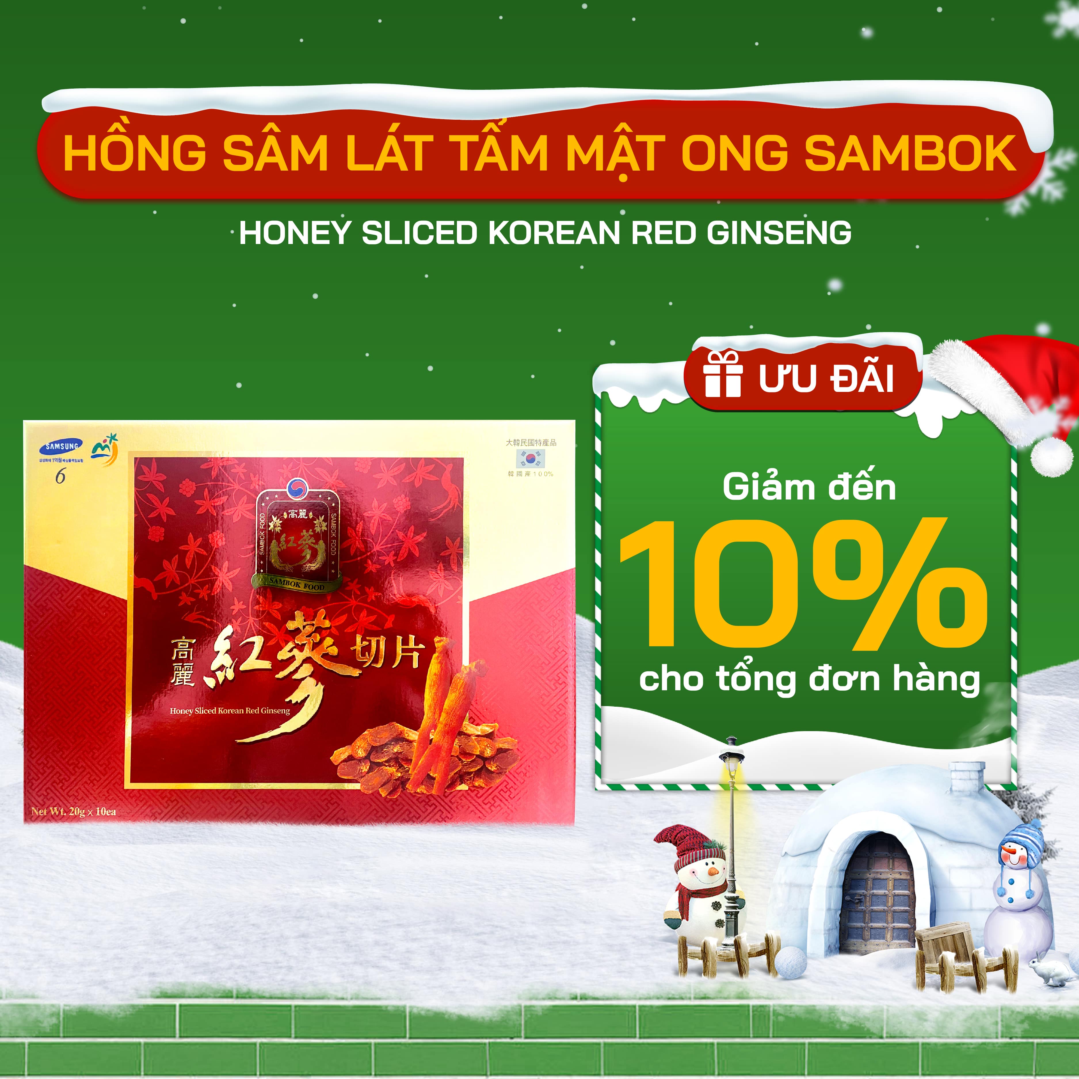 [MUA 1 TẶNG 1] HỒNG SÂM THÁI LÁT TẨM MẬT ONG DONG WON (20 gói x 10g)