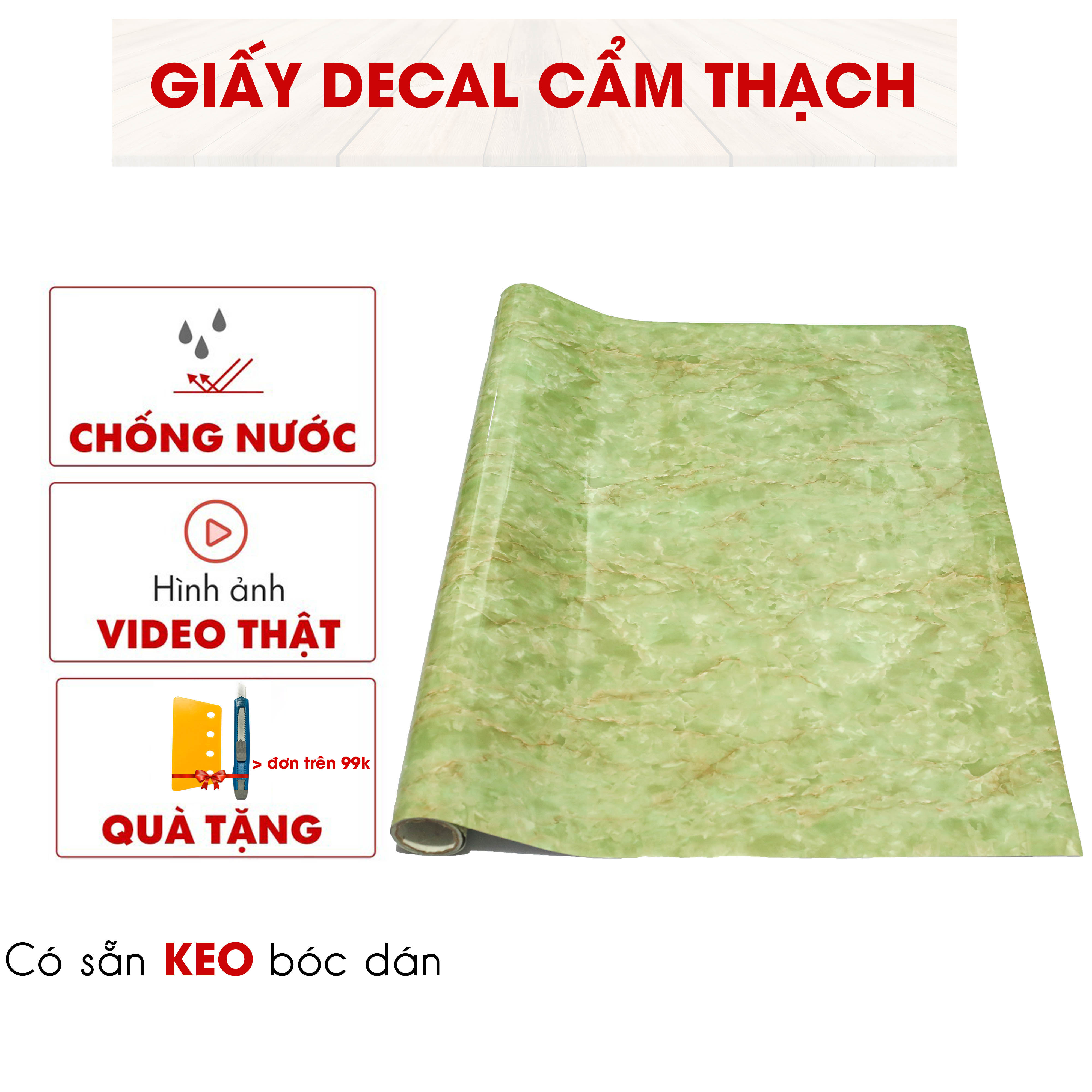 Giấy dán bếp decal giả vân đá xanh ngọc 3D chịu nhiệt chống nước chống dầu mỡ dễ dàng lau chùi
