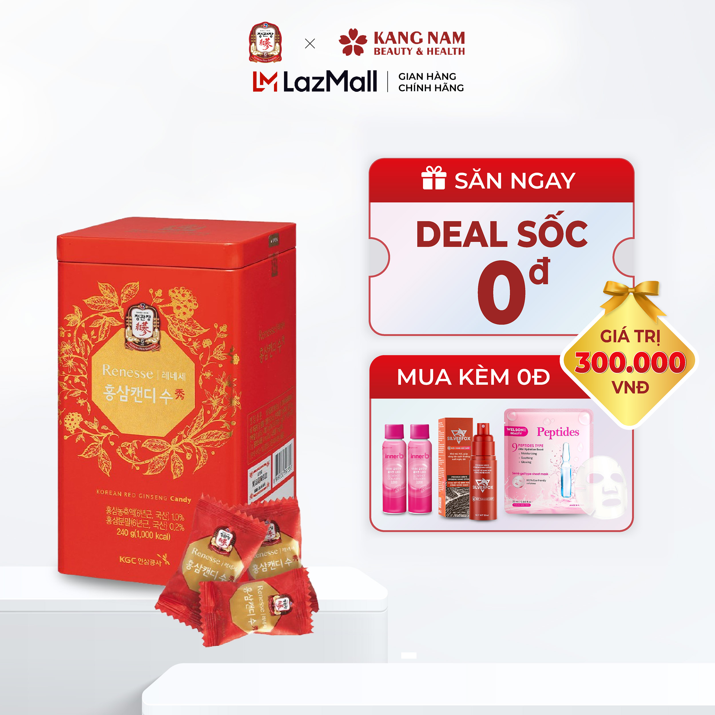 Kẹo hồng sâm có đường kgc cheong kwan chang 240g