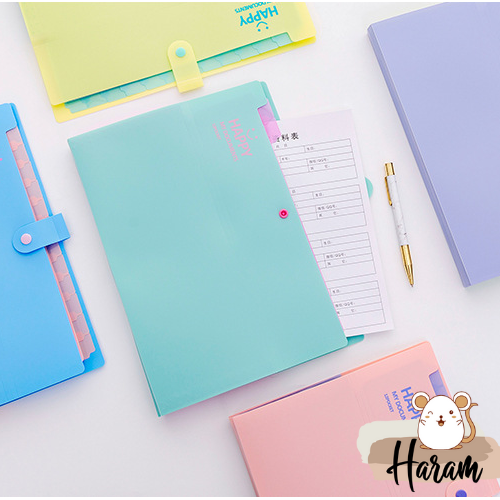 Cặp Bìa đựng tài liệu 12 ngăn Khổ A4 happy Màu Pastel