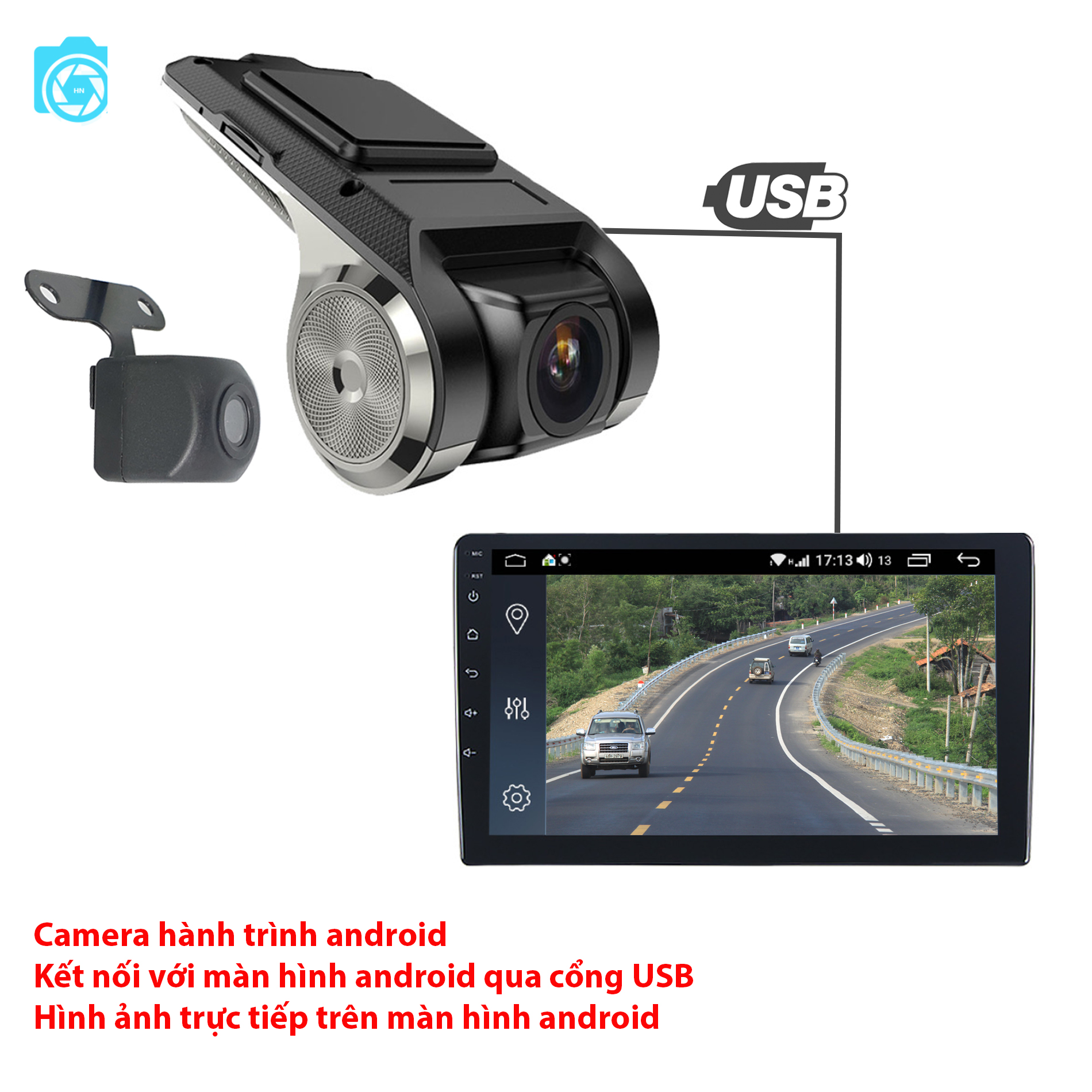 Camera hành trình tích hợp màn hình android, độ phân giải HD, Ghi hình trước và sau, model F8 plus