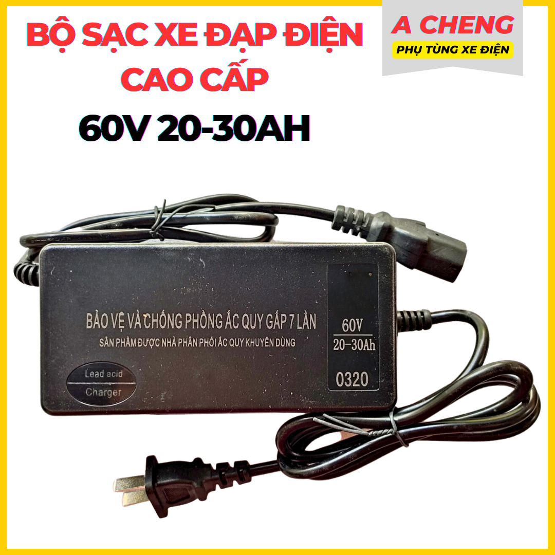 Sạc 60V 20-30AH Xe Đạp Điện 5 Bình Có Đèn Báo, Tự Ngắt Khi Đầy Cao Cấp