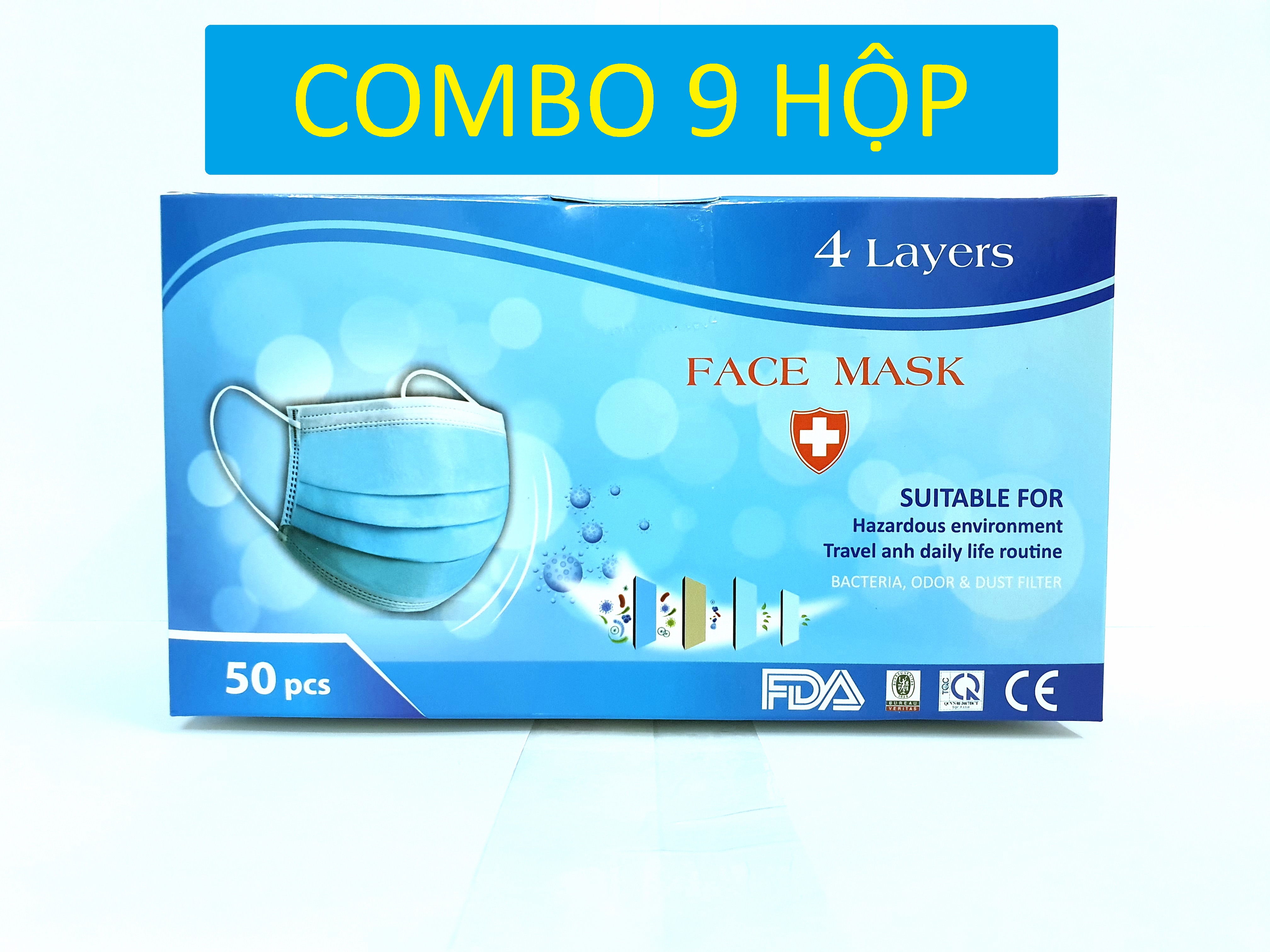 Combo 9 hộp khẩu trang y tế 4 lớp kháng khuẩn sg1 || face mask sg1 - sgfm003