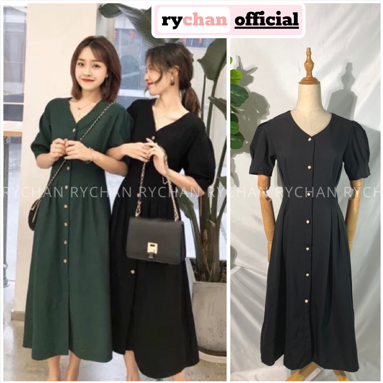 Đầm xoè mdi sơ mi cổ v 2 màu - dx315