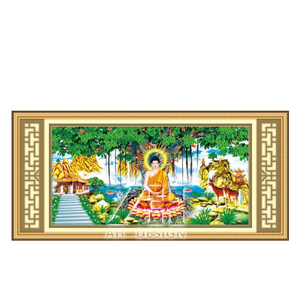 Tranh thêu phật ngồi gốc bồ đề ms 53429