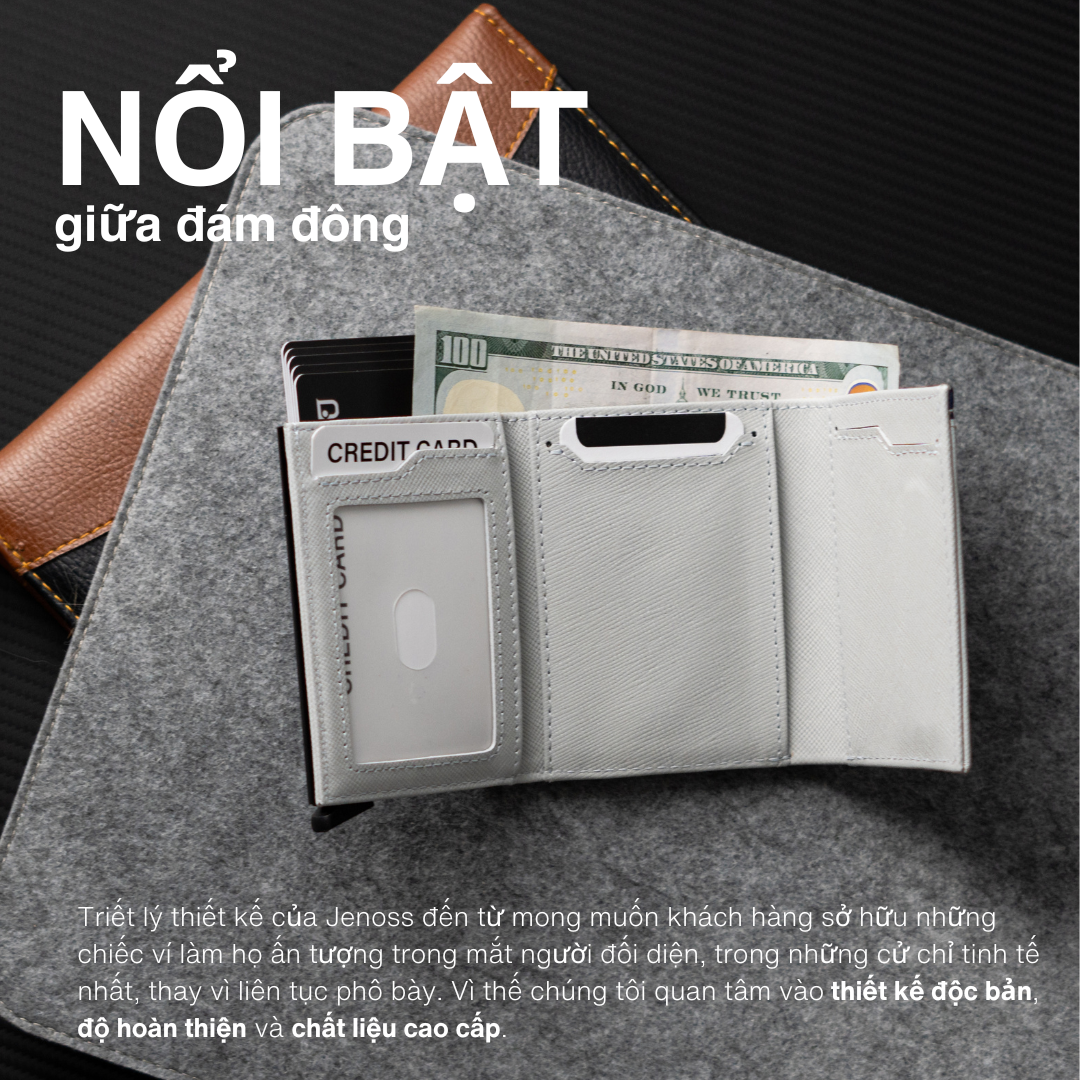 Ví Thông Minh Eclipse & Box Đựng Thẻ Tự Động Ví Da Nam Cao Cấp Gập Ba Mini Nhỏ Gọn Nhiều Ngăn Bóp Tiền Chính Hãng Jenoss