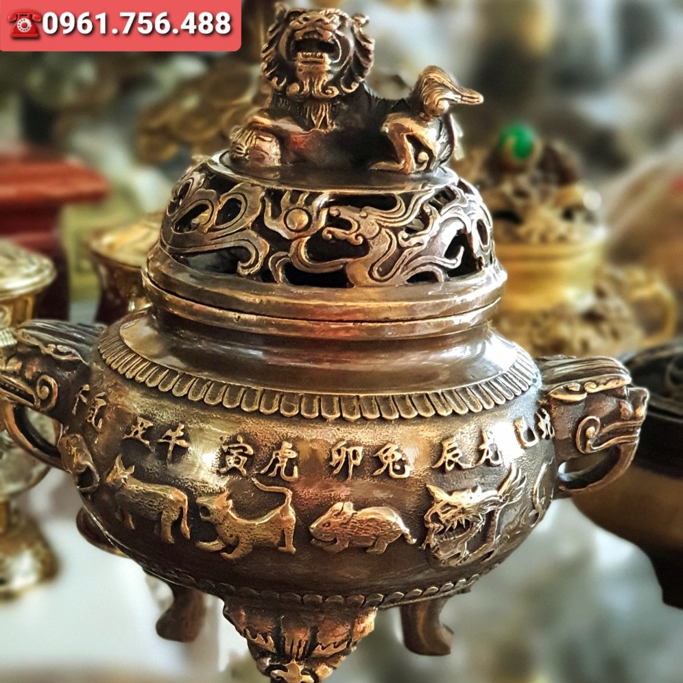 Lư đồng xông trầm- Mẫu 12 con giáp