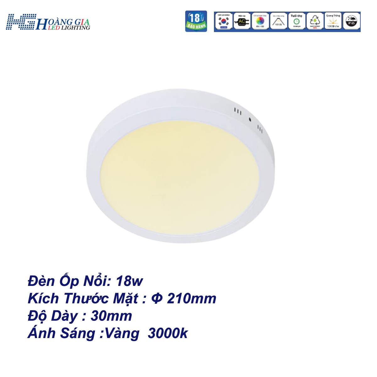 Đèn led ốp nổi 18w tròn ánh sáng vàng