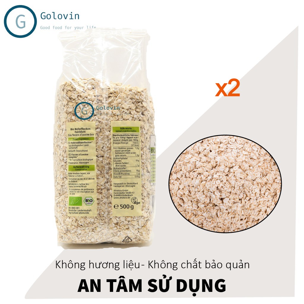 [HCM]1kg Yến mạch  Hafer Flocken Bio Alnatura Đức Cán Vỡ 1kg