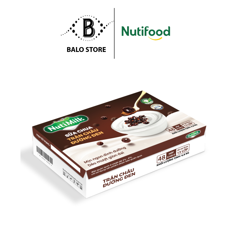NutiMilk Thùng 48 Hộp Sữa chua Trân Châu Đường Đen TU.SCTDLA - Thương Hiệu NUTIFOOD - BALO STORE