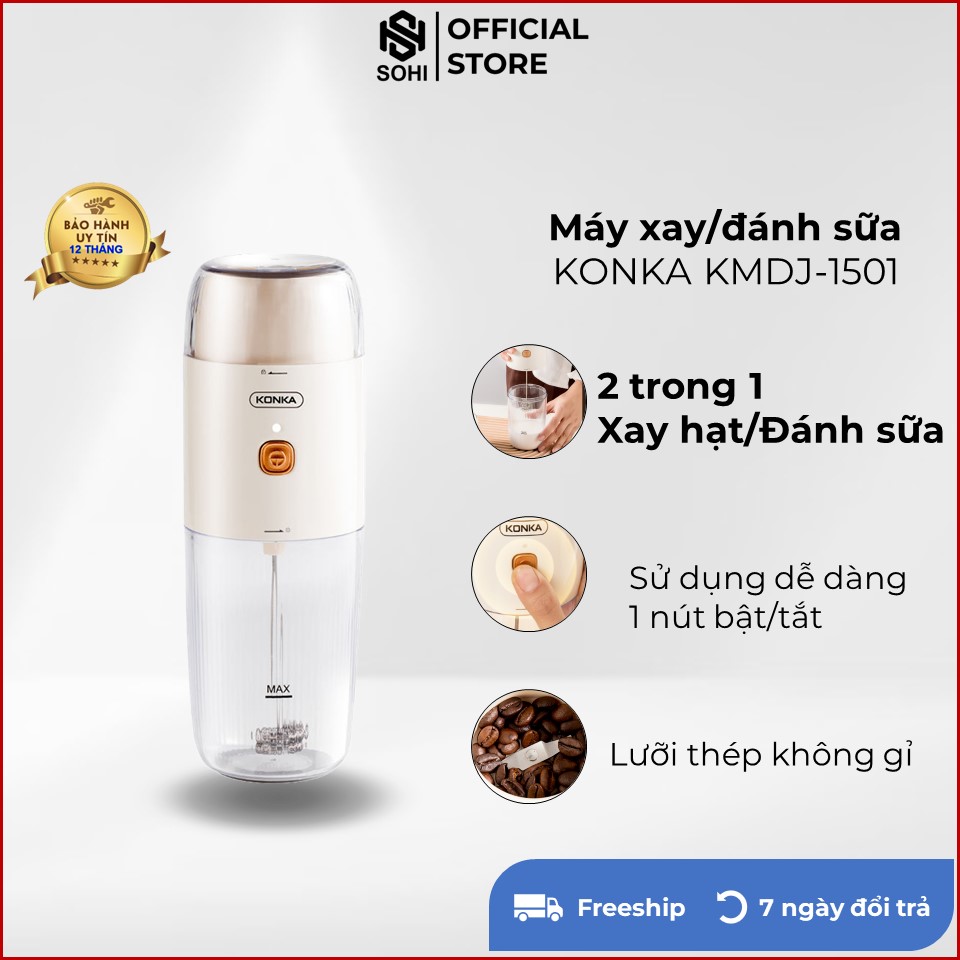 Máy Đánh sữa cafe cao cấp Konka KMDJ-1501 thiết kê sang trọng độ bên cao, 2 chế độ say cafe hạt và đánh sữa