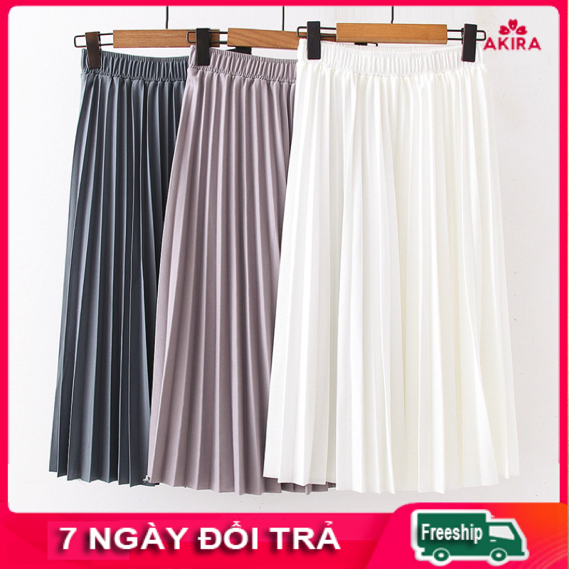Chân váy dài qua gối xếp ly nữ dài qua gối midi phong cách đơn giản Akira Store