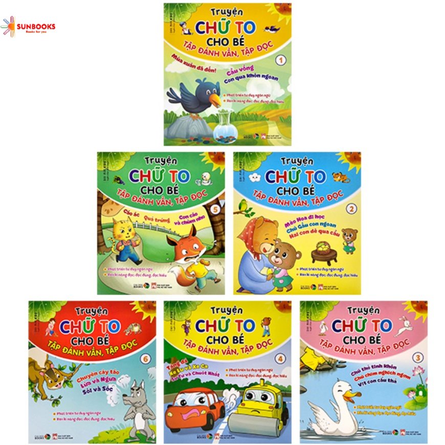 Sách - Combo 6 cuốn Truyện chữ to cho bé từ 3 đến 6 tuổi : Tập đánh vần tập đọc