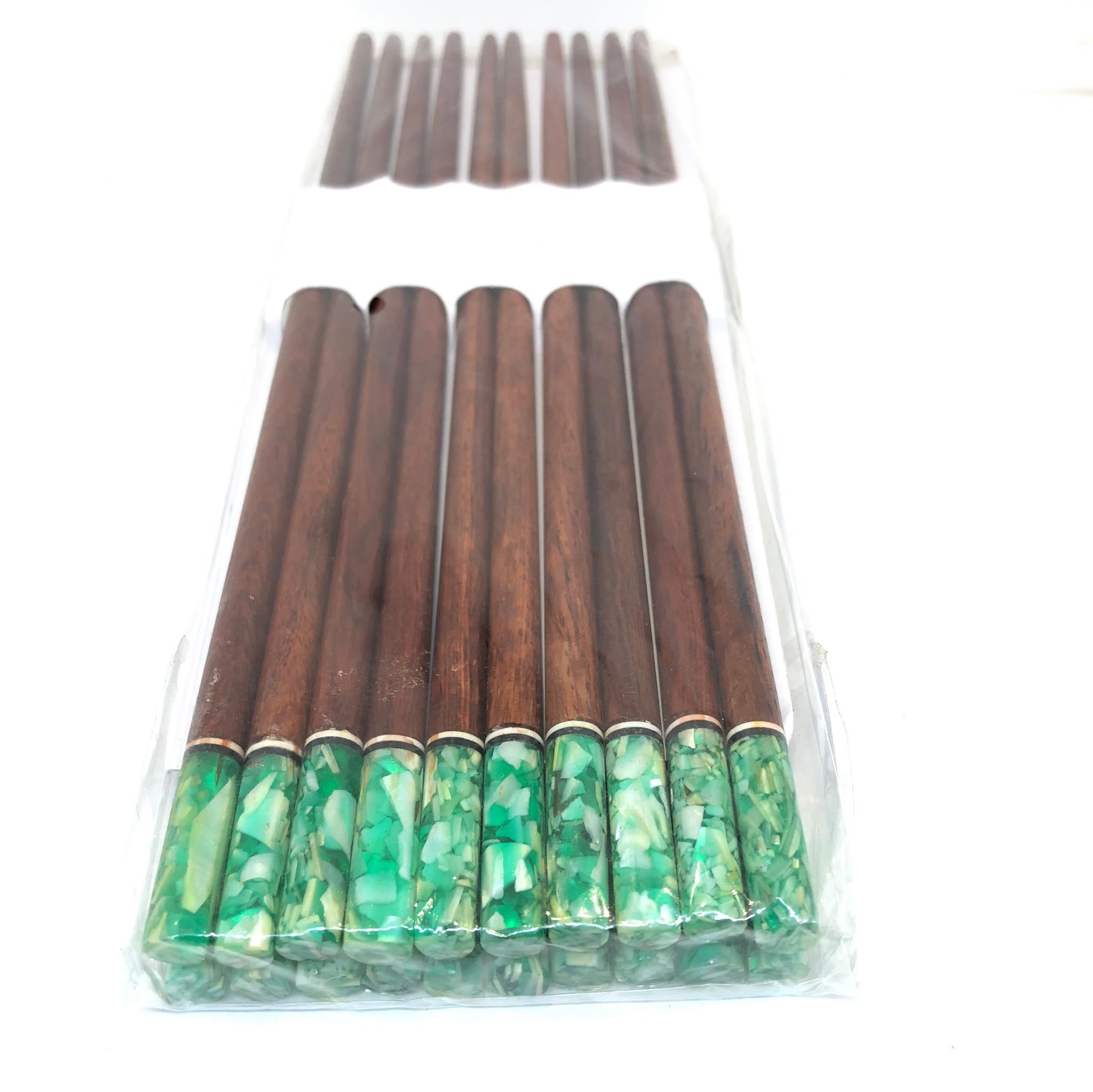 Đũa ăn gỗ Cẩm lai cao cấp đầu tròn khảm trai biển Xanh ... bộ 10 đôi - Đũa ăn cao cấp khảm trai
