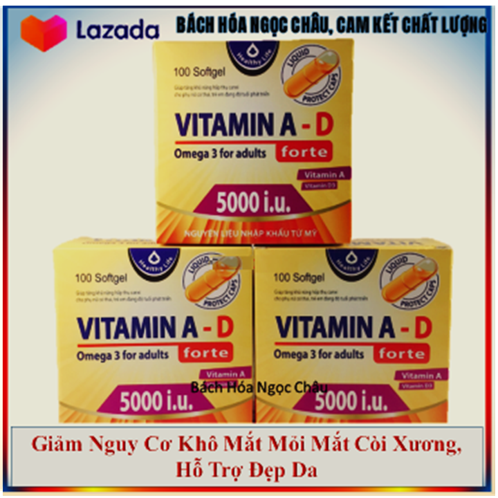 Viên Uống Vitamin A D bổ sung vitamin, giảm nguy cơ khô mắt, mỏi mắt, còi xương, hỗ trợ đẹp da hộp 100 viên