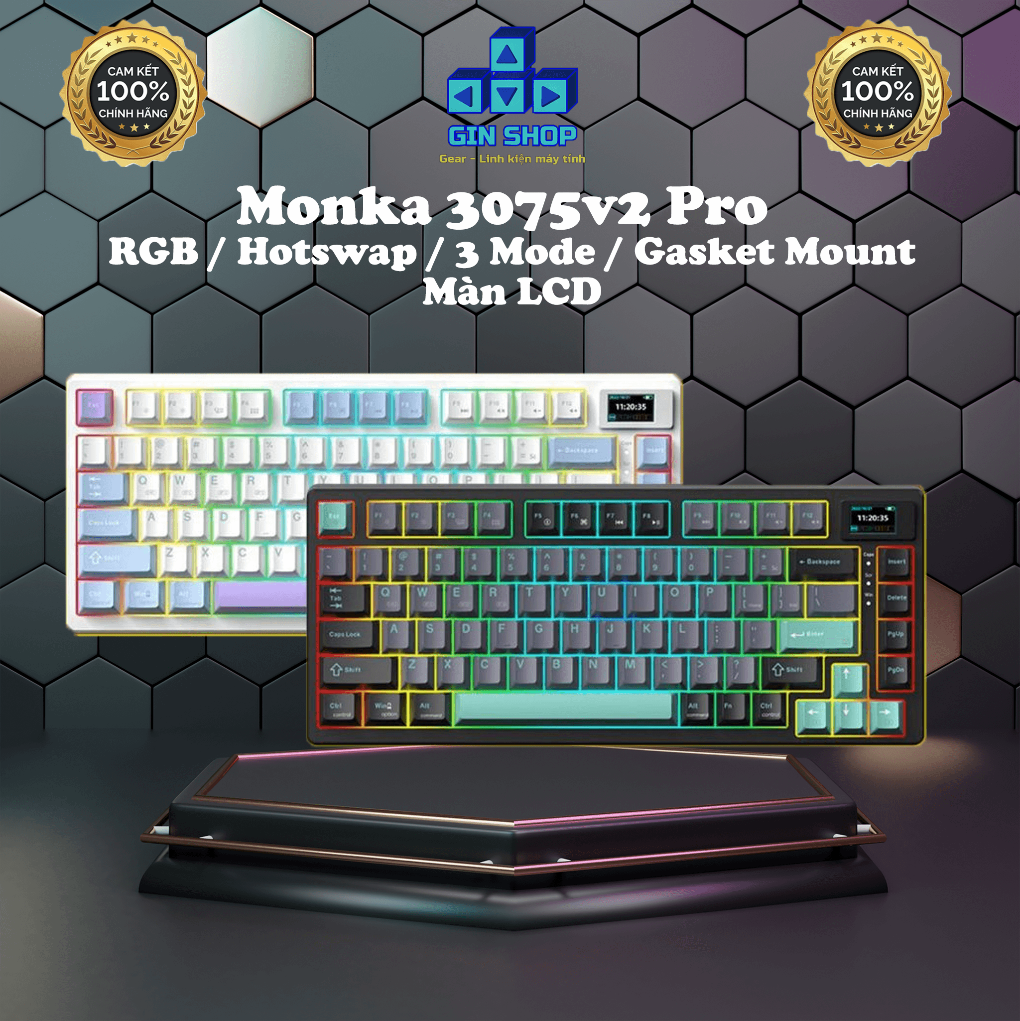 Monka 3075 V2 Pro - Bàn phím cơ Monka 3075 V2 Pro Mạch Xuôi | Led RGB | Kết Nối 3 Mode | Màn Hình LC