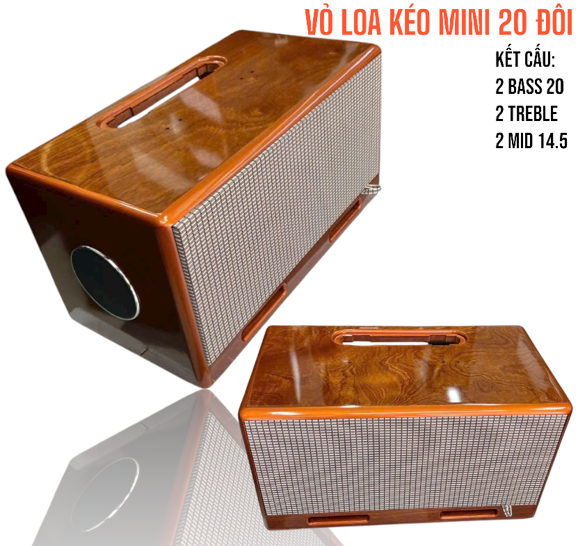 Vỏ loa kéo bình mini 20 2 tấc đôi xài mạch k10, 2 lỗ mid 14cm ,Sơn PU ,KT 54x30x33cm