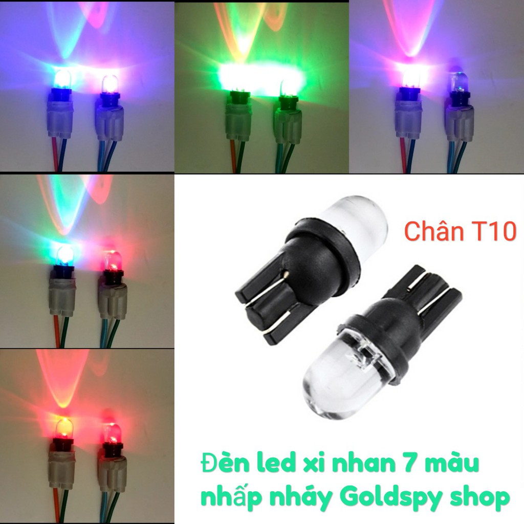 ( Gía 1 đôi) Đèn xi nhan nháy 7 màu, xi nhan xe máy chân T10, ánh sáng 7 màu
