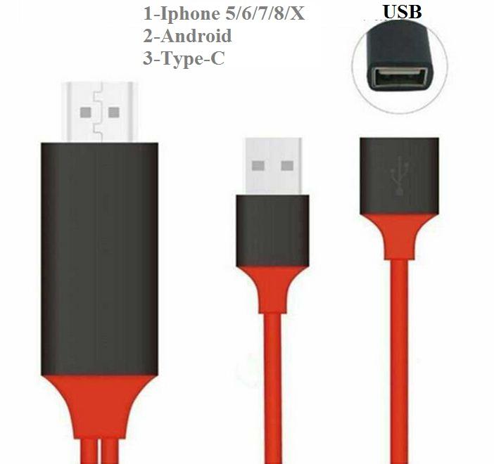Cáp HDMI đa năng cho Android , Type-c,Iphonee kết nối âm thanh và hình ảnh lên ti vi dài 1M, dây kết nối tivi với điện thoại (MHL iphone đa năng )