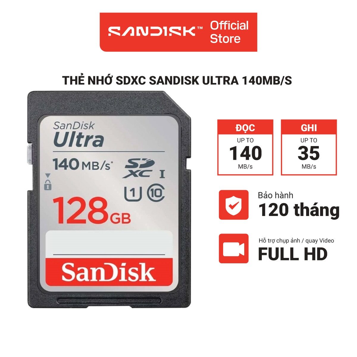 Thẻ nhớ SDHC - SDXC SanDisk Ultra 32GB - 64GB - 128GB 140MB/s