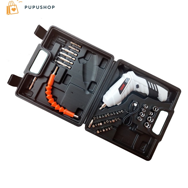Pupushop bộ máy khoan vặn vít pin sạc 3,6v 43in1 tuoyo model ty01 xoay đảo chiều có kèm đầu nối dài mũi vít