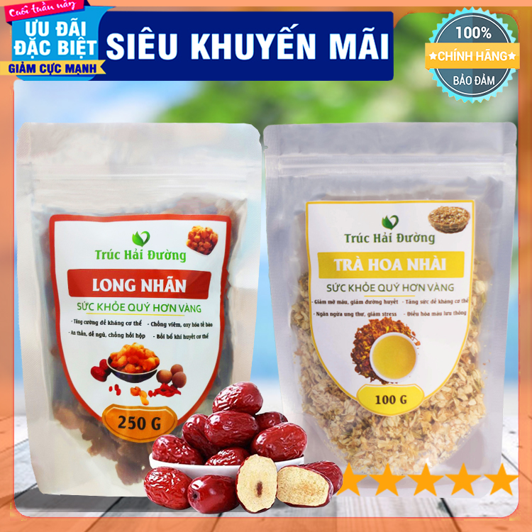 [TẶNG TÁO ĐỎ] TRÀ HOA NHÀI- LONG NHÃN SẤY KHÔ GIÚP GIẢM CÂN HỒI PHỤC CƠ THỂ SUY NHƯỢC (GÓI 350G)