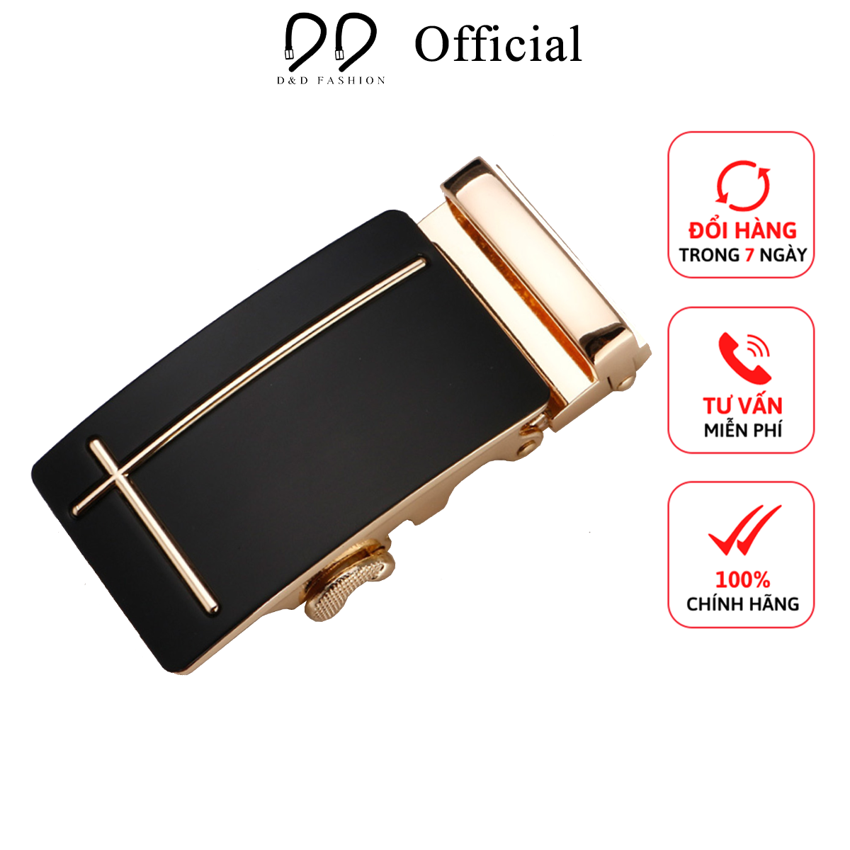 Đầu khóa thắt lưng nam dấu cộng vàng, kiểu khóa tự động - D&D Fashion