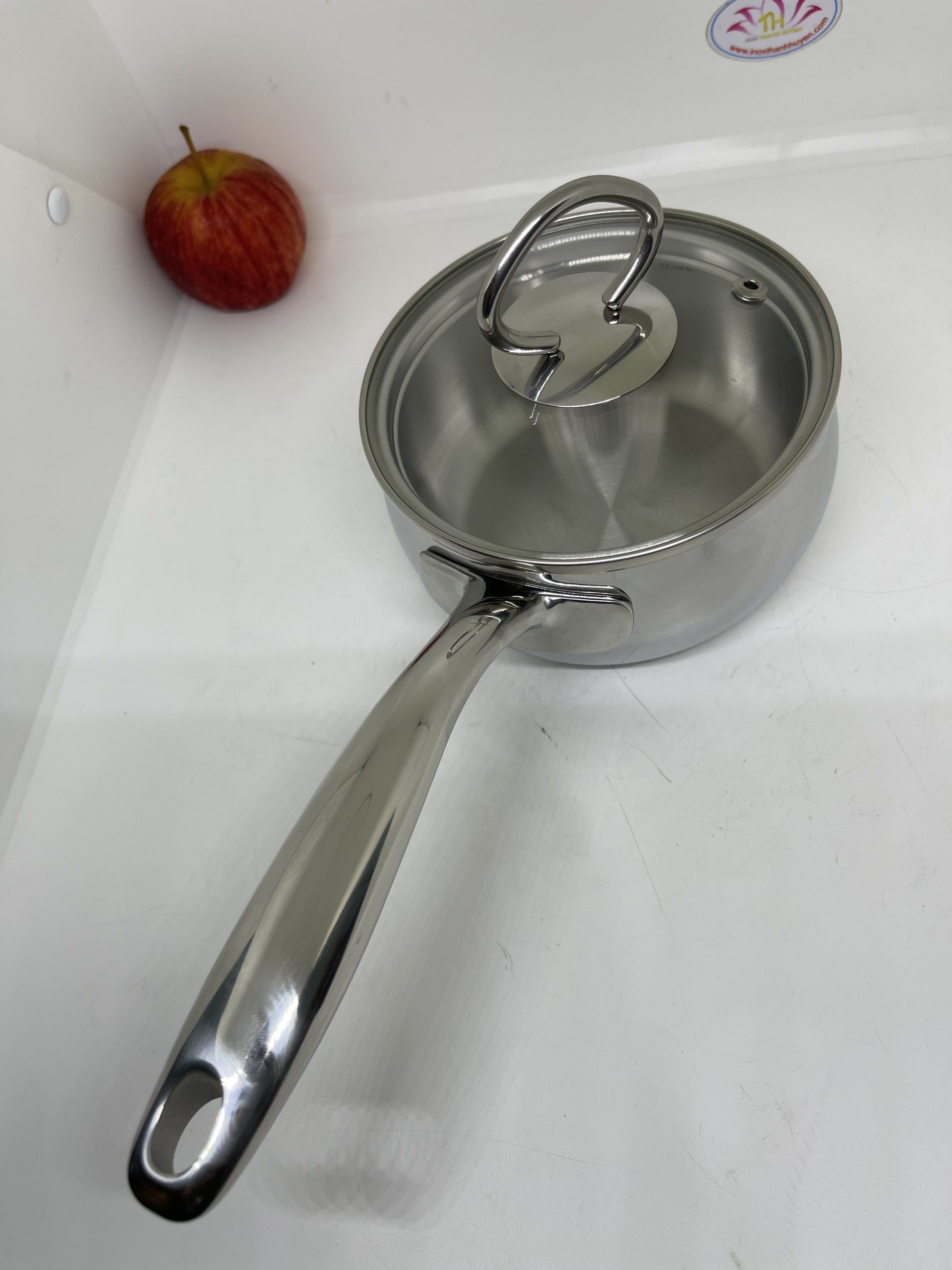 Quánh 3 lớp inox 304  mini 12cm siêu cao cấp cute Đức nhanh nhạy an toàn nắp kiếng cường lực bóng