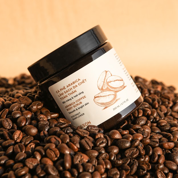 Tẩy tế bào chết cho body KISSON 200ml, kem tẩy tế bào chết từ hạt cà phê Arabica  làm sạch da, giúp da mịn màng và tươi sáng