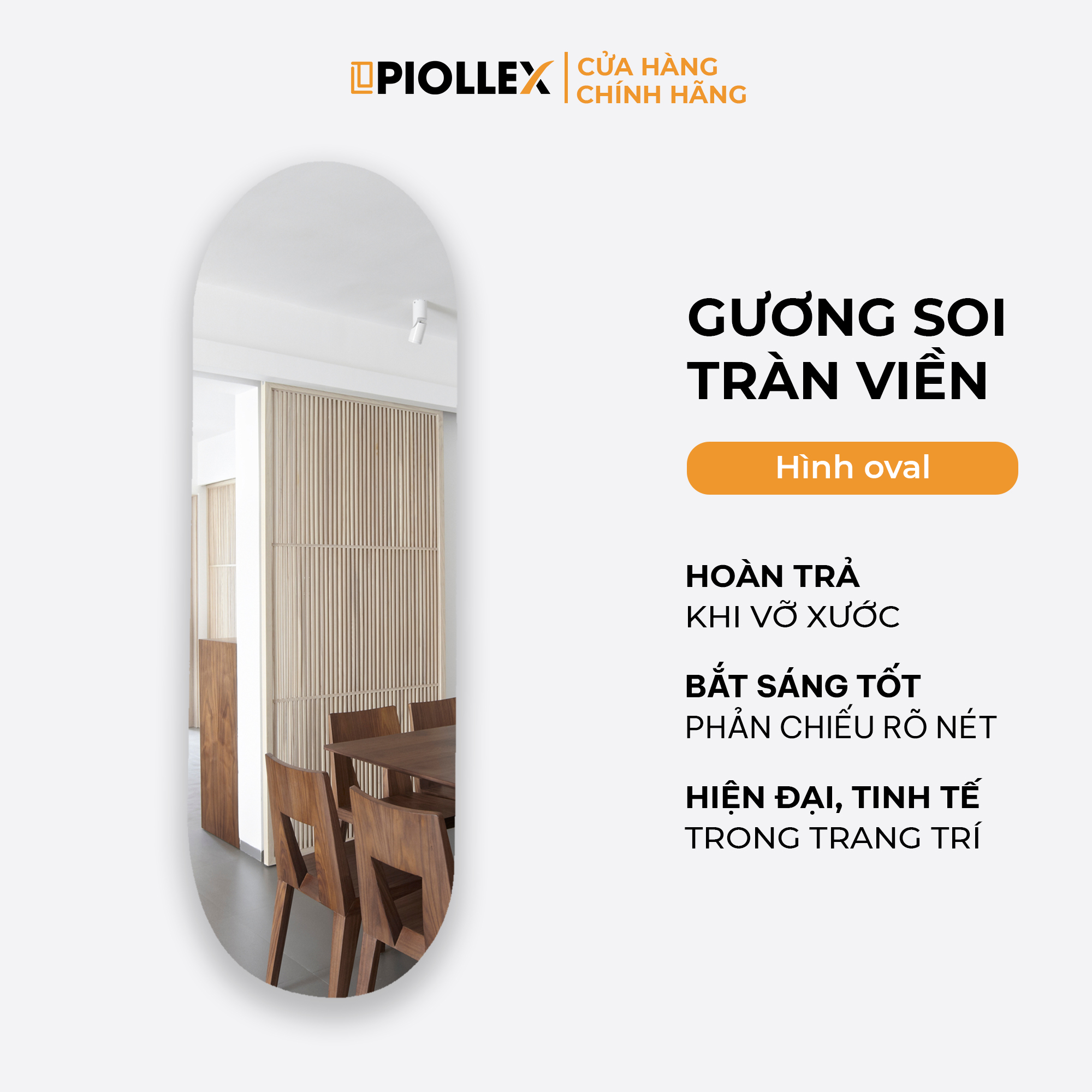 Gương soi tràn viền oval piollex