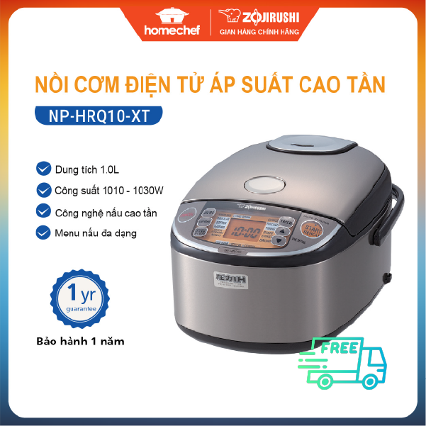 Nồi cơm điện, nồi cơm áp suất cao tần điện tử Zojirushi NP-HRQ10-XT, công nghệ cảm ứng nhiệt hiện đại, lòng nồi phủ chống dính Platimun, đa chức năng nấu, bảo hành 1 năm