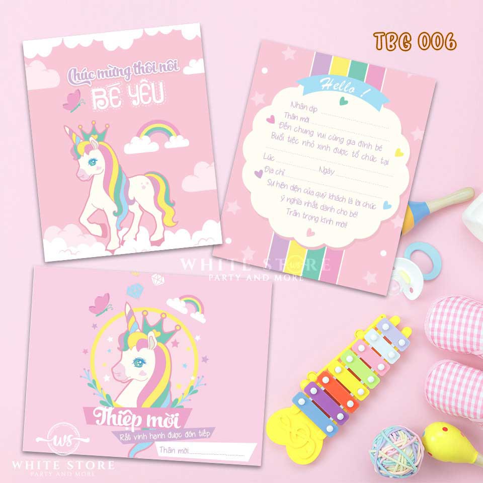 [HCM]Set 10 THIỆP MỜI THÔI NÔI SINH NHẬT UNICORN cho bé