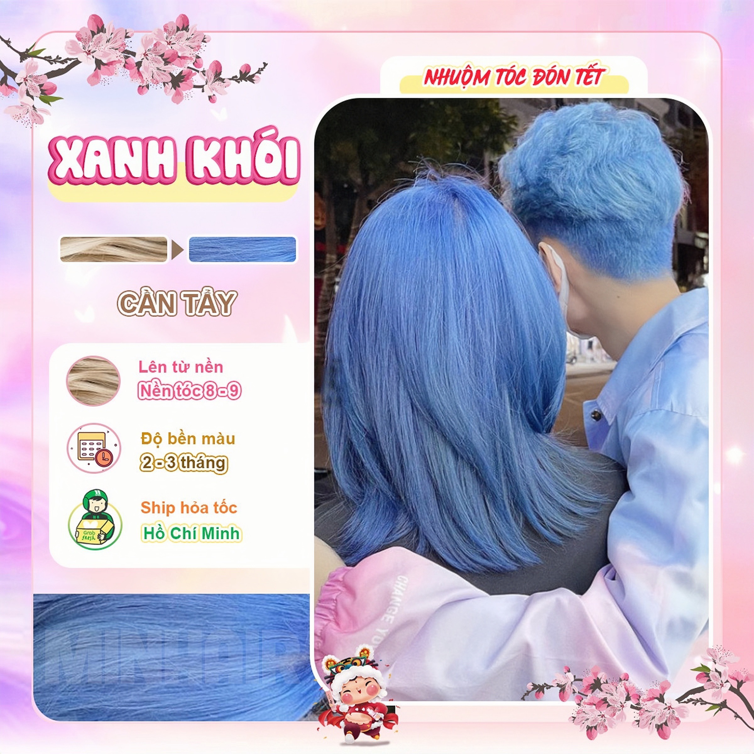 Thuốc nhuộm tóc màu Xanh Khóitặng kèm oxy trợ dưỡng và bao tay