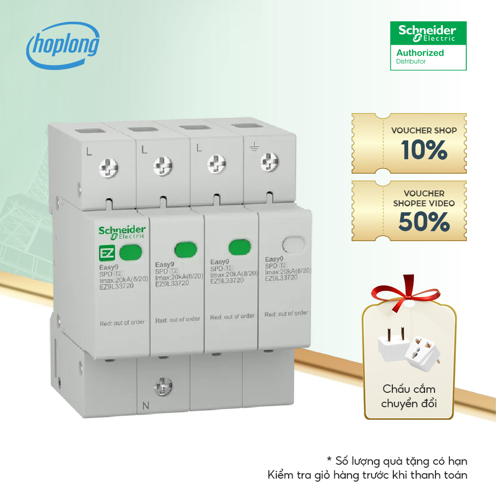 Bộ chống sét ez9l33720 schneider easy9 spd, 3p+n, 20ka
