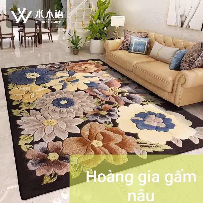 Thảm trải sàn phòng khách BALI sang trọng loại to KT 2m x 3m (nền xanh dương hoa văn màu trắng in 3d sắc nét