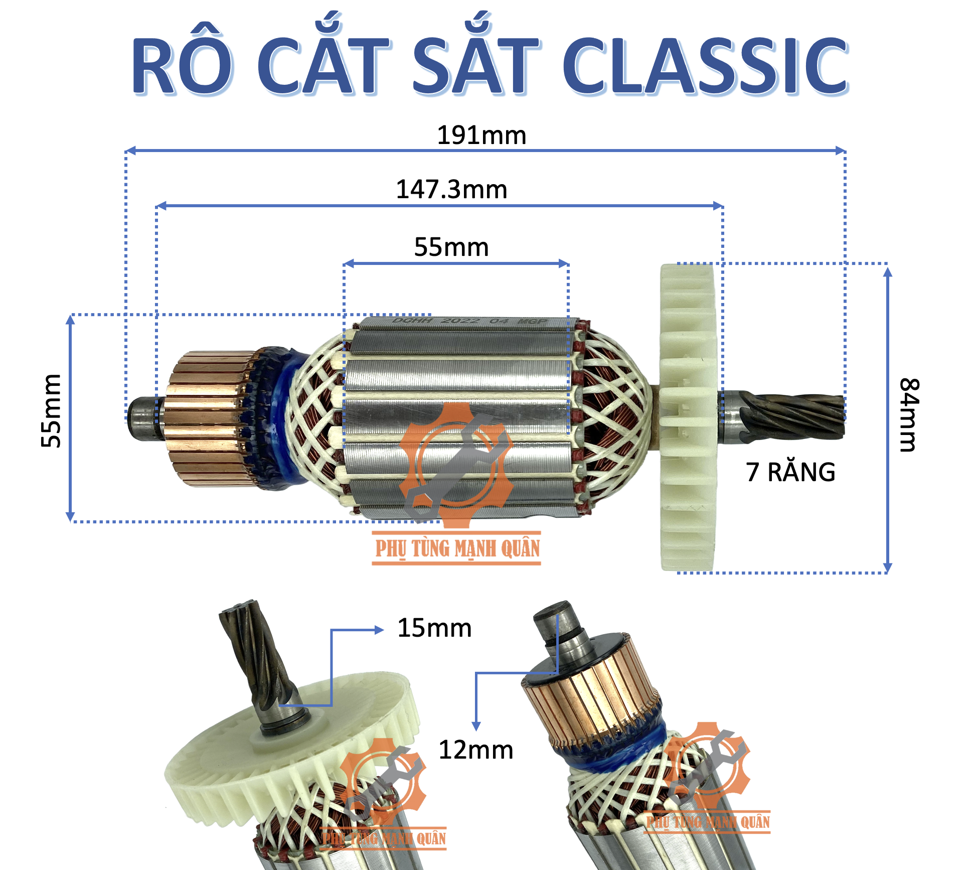 rotor/ruột máy cắt sắt Classic 7 răng dấu sắc tặng kèm chổi than